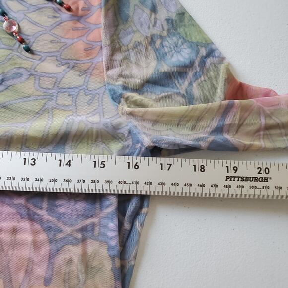 Y2K Whimsigoth Fairy Grunge Shirt Large Rainbow Sheer Floral Beaded Sequin - Picture 7 of 8